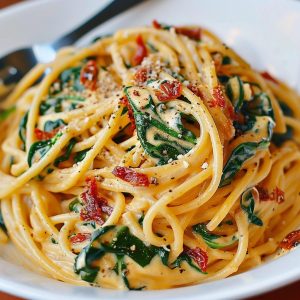 Spaghetti & Spinach with Sun-Dried Tomato Cream Sauce Recipe