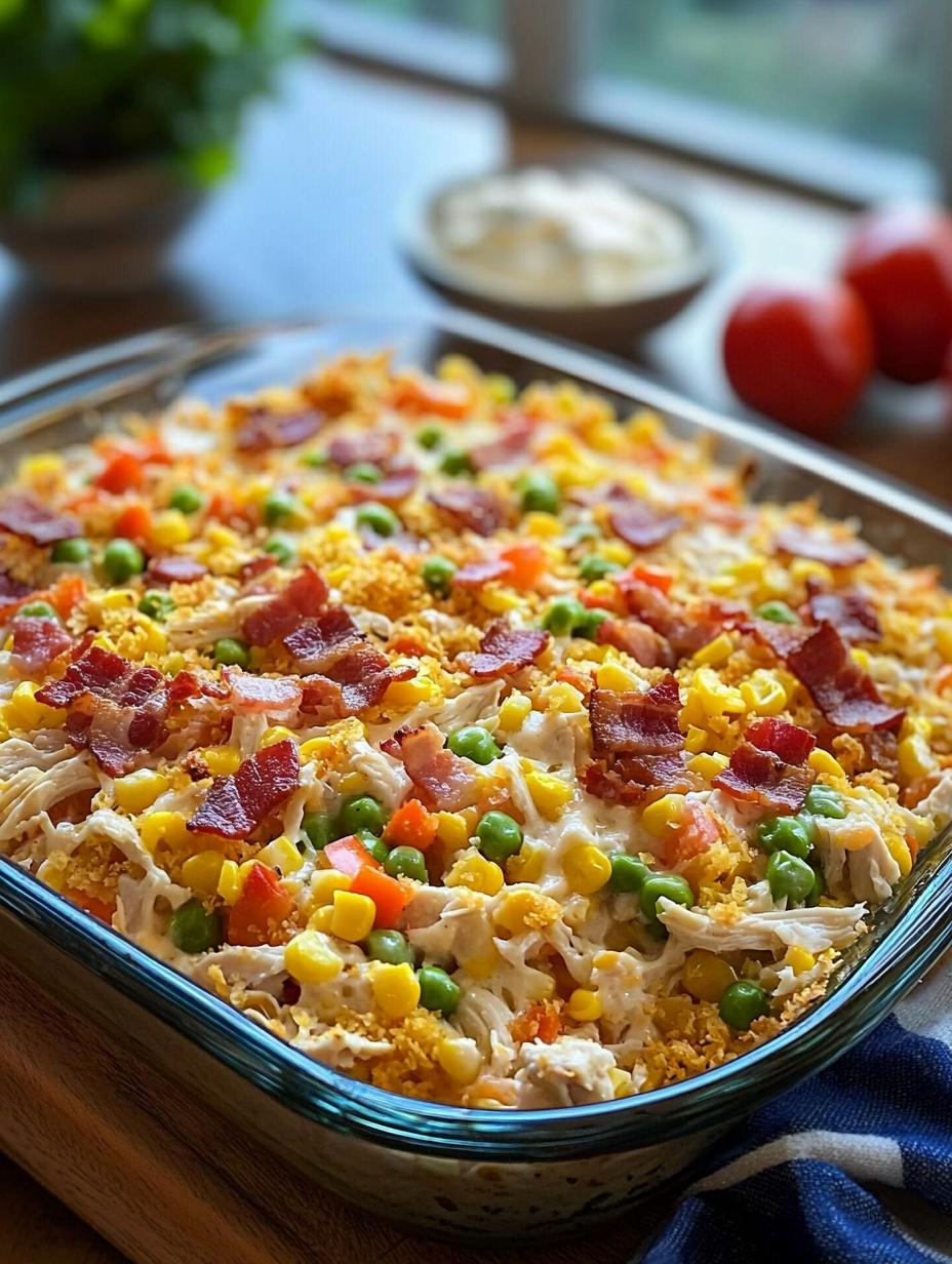 Confetti Chicken Casserole with Bacon