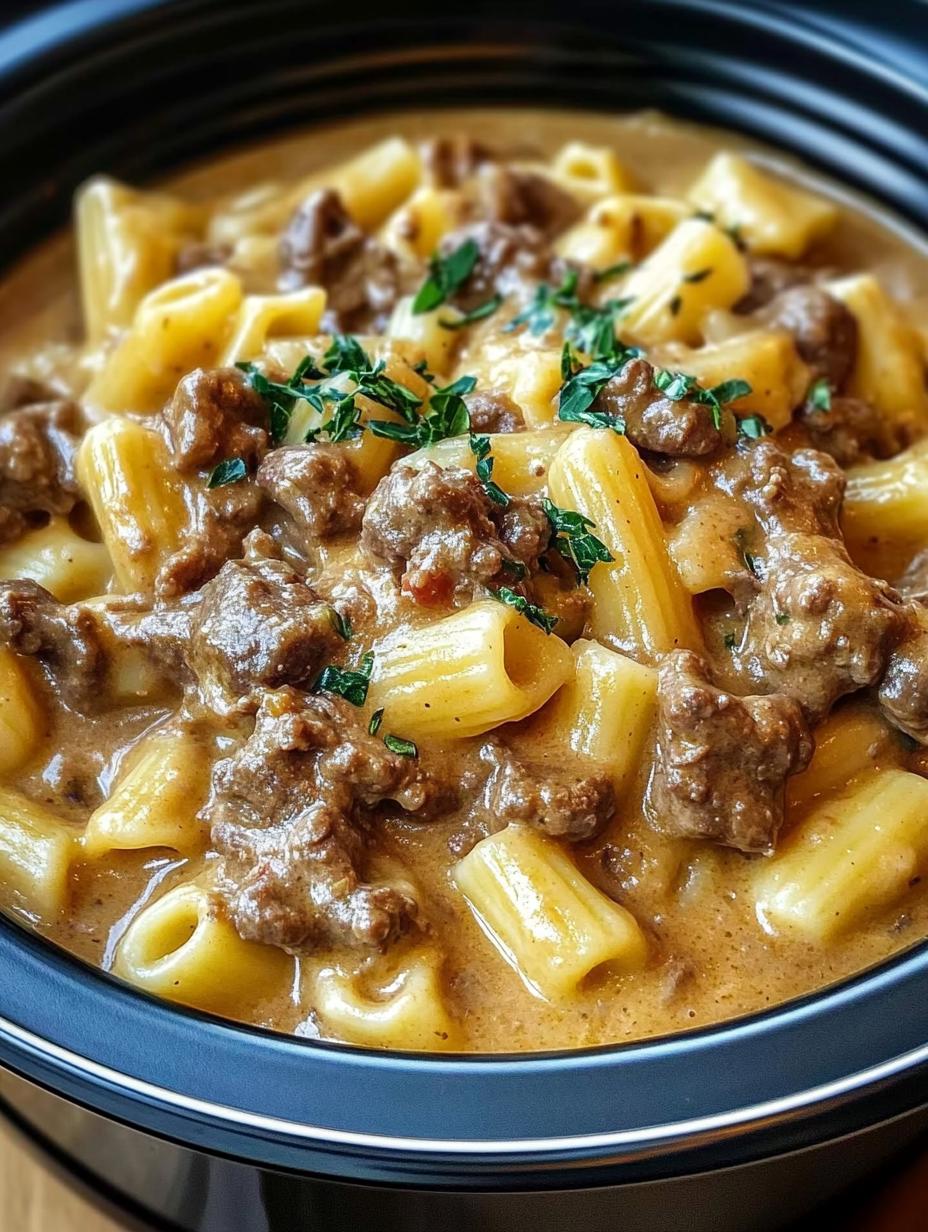 Creamy Slow Cooker Beef Pasta