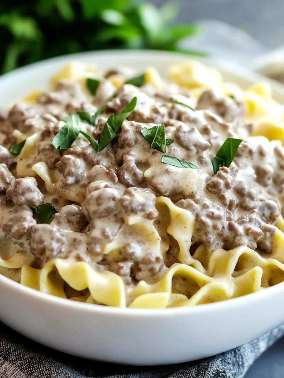 Slow Cooker Ground Beef Stroganoff