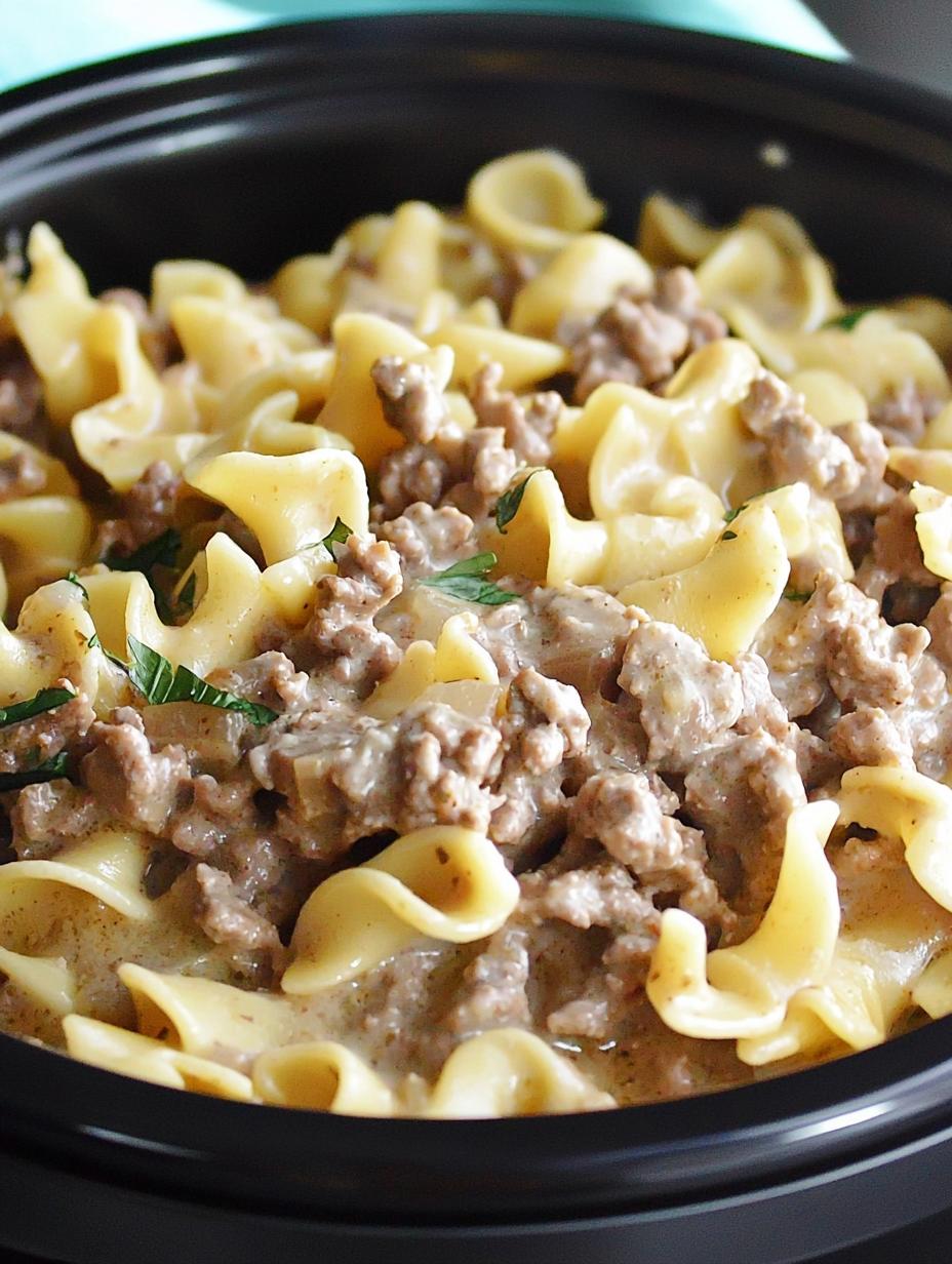 Slow Cooker Ground Beef Stroganoff