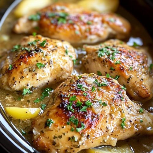 Slow Cooker Lemon Garlic Chicken with Bell Peppers