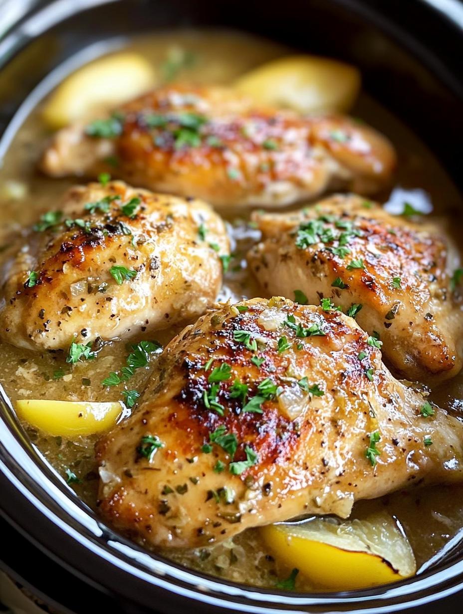 Slow Cooker Lemon Garlic Chicken with Bell Peppers