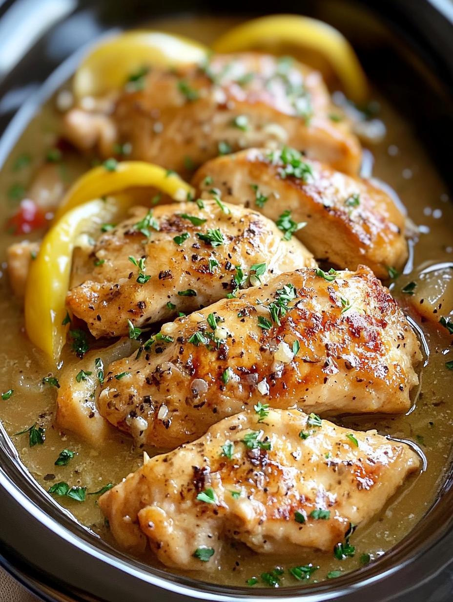 Slow Cooker Lemon Garlic Chicken with Bell Peppers