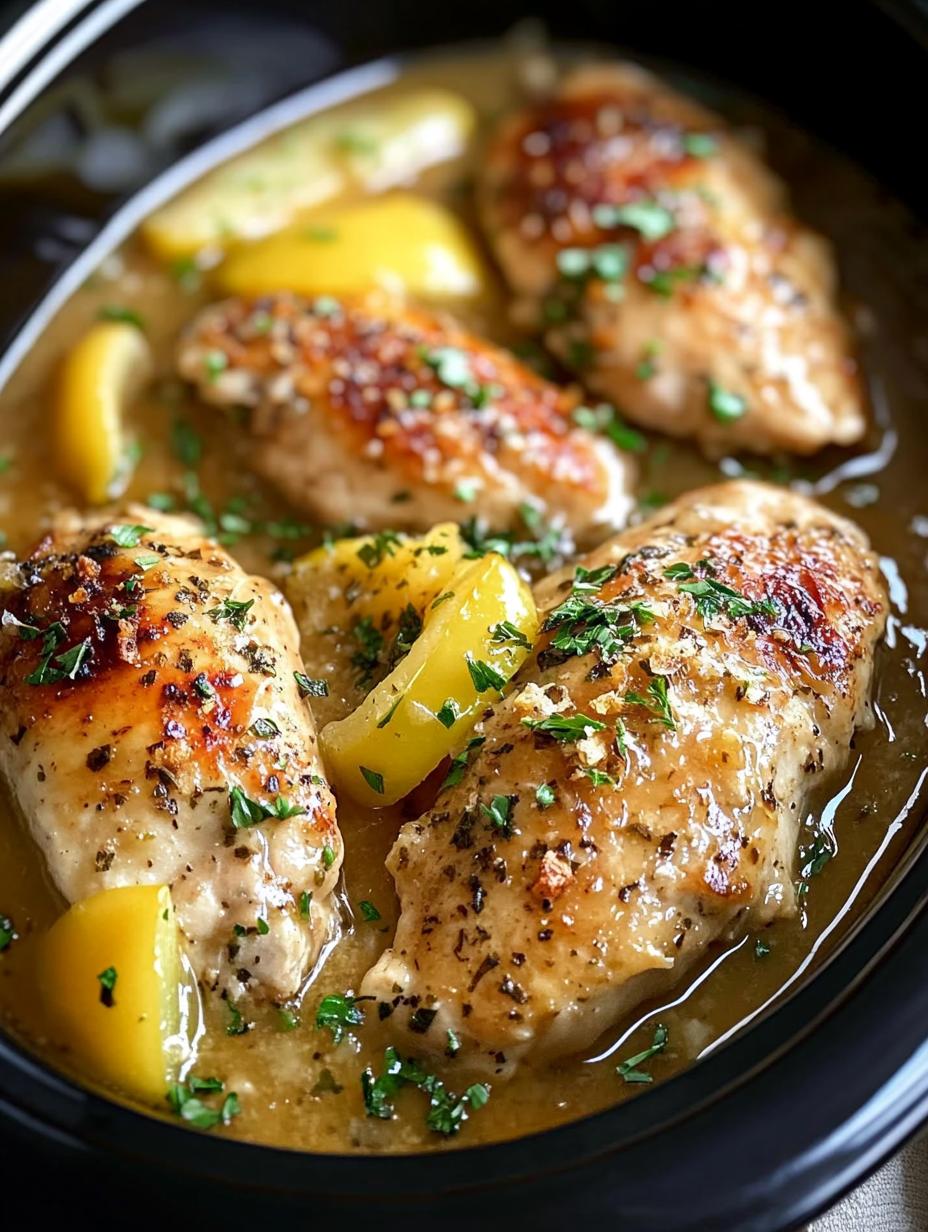 Slow Cooker Lemon Garlic Chicken with Bell Peppers