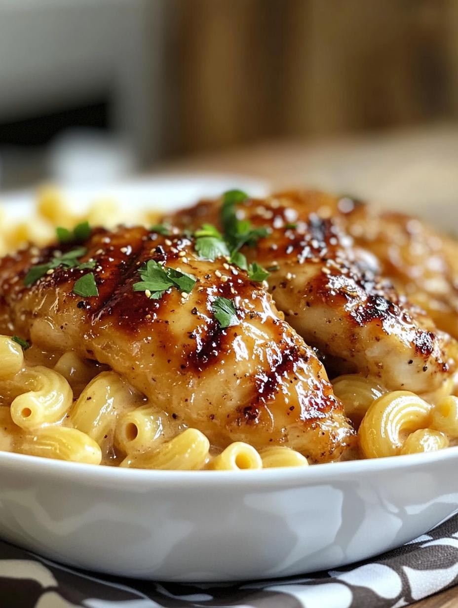 Sweet and Spicy Honey Pepper Chicken with Creamy Macaroni Cheese