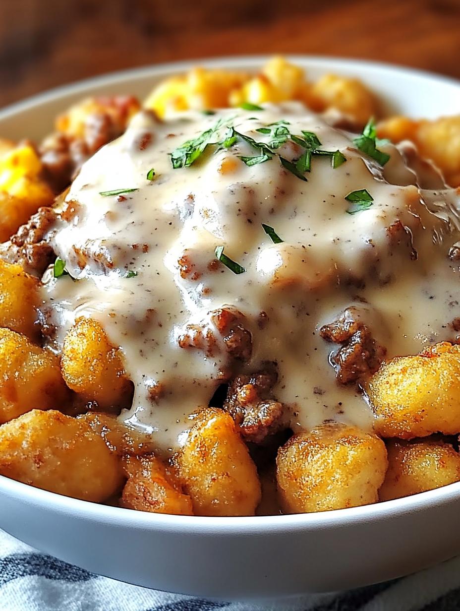 Tater Tot Sausage Breakfast Bowl with Gravy