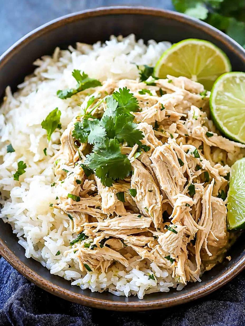 Shredded Slow Cooker Lime Cilantro Chicken with rice