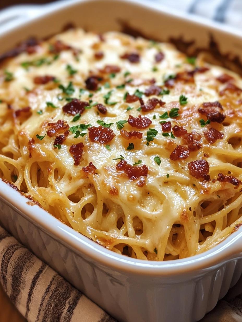 Bacon Cream Cheese Baked Spaghetti