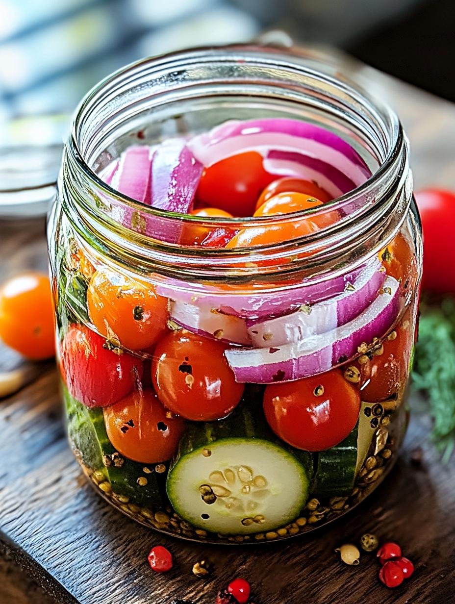 Pickled Cherry Tomatoes, Red Onions, and Cucumbers