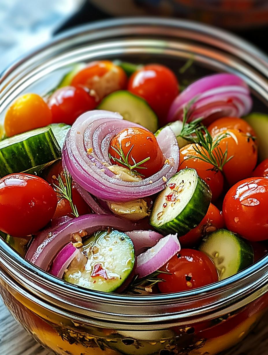 Pickled Cherry Tomatoes, Red Onions, and Cucumbers