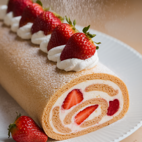 A Strawberries Cream Cake Roll