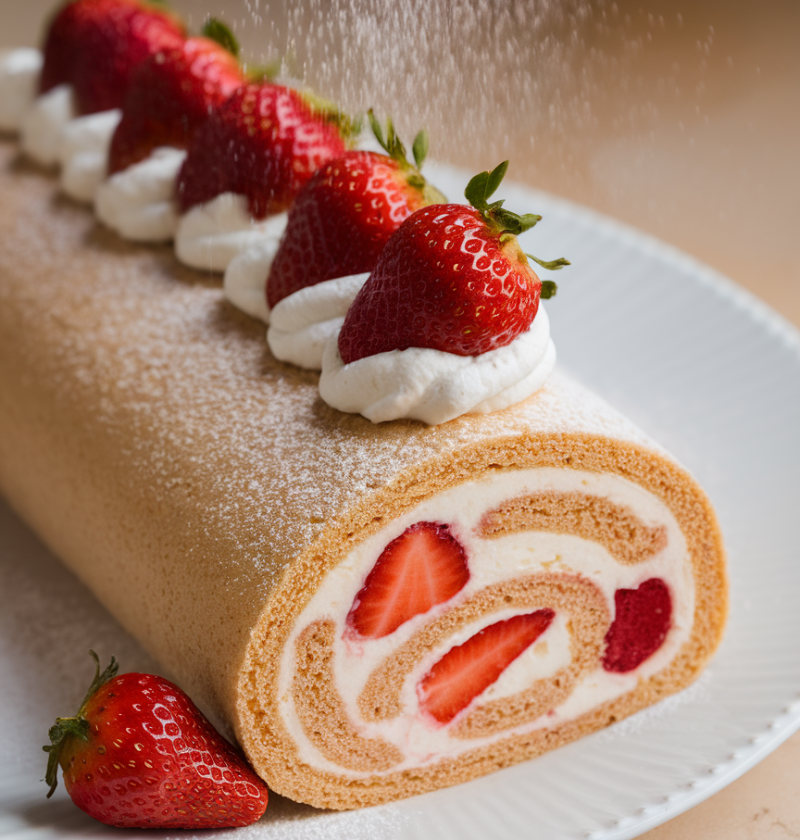 A Strawberries Cream Cake Roll