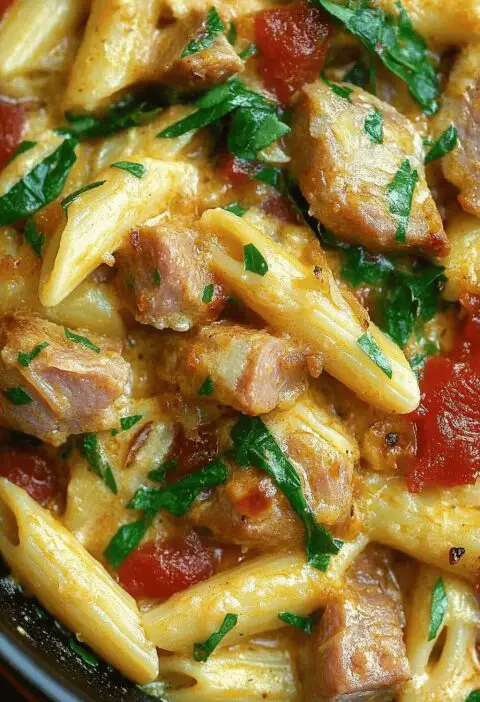 Creamy Tuscan Pork Pasta Skillet
