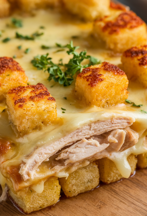 Crockpot Cheesy Chicken Tater Tot Casserole
