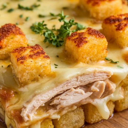 Crockpot Cheesy Chicken Tater Tot Casserole