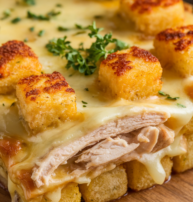 Crockpot Cheesy Chicken Tater Tot Casserole