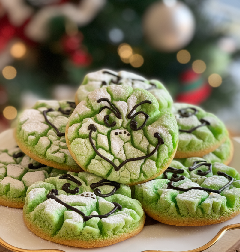 Grinch Crinkle Cookies