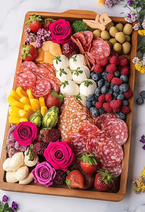 Mothers Day Charcuterie Board With Salami Roses