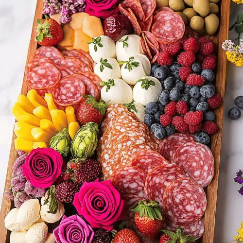 Mothers Day Charcuterie Board With Salami Roses