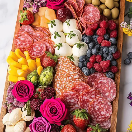 Mothers Day Charcuterie Board With Salami Roses