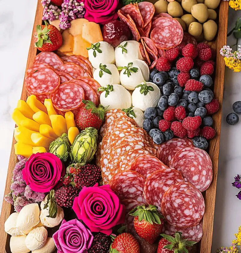 Mothers Day Charcuterie Board With Salami Roses