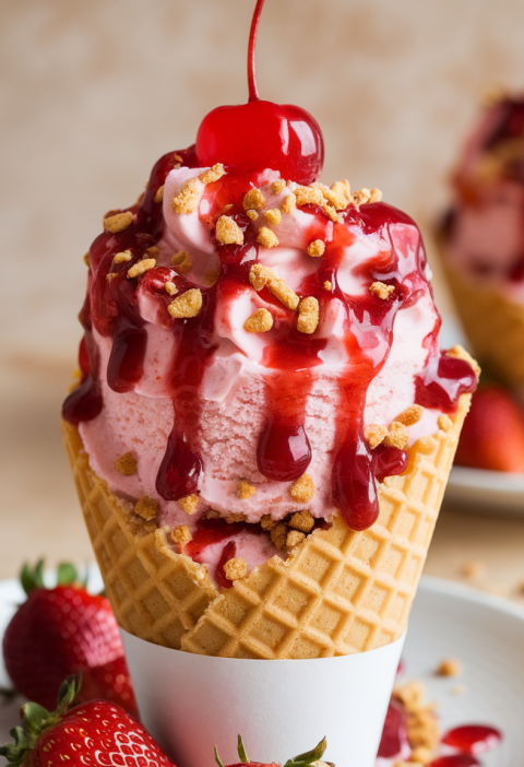Strawberry Crunch Cheesecake Cones