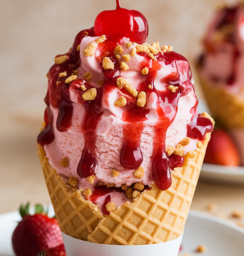 Strawberry Crunch Cheesecake Cones