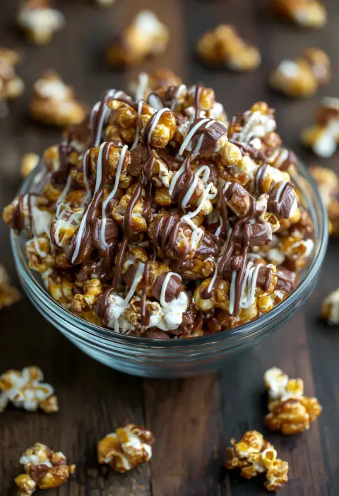 Chocolate Drizzled Caramel Corn Recipe