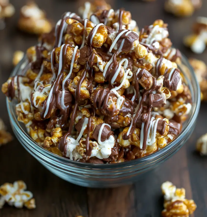 Chocolate Drizzled Caramel Corn Recipe