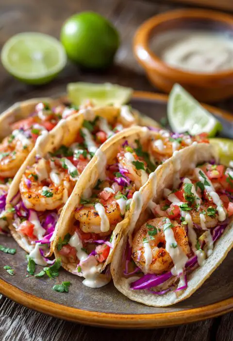 Shrimp Tacos With Lime Crema Recipe