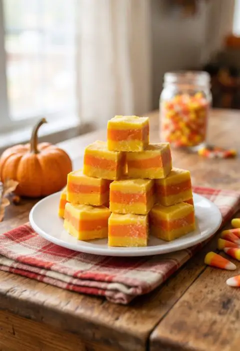 Candy corn fudge squares