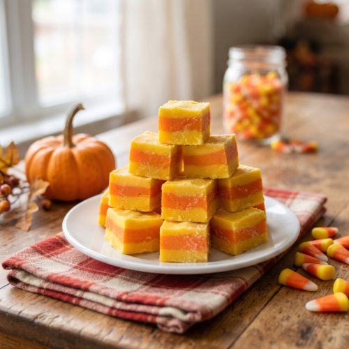 Candy corn fudge squares