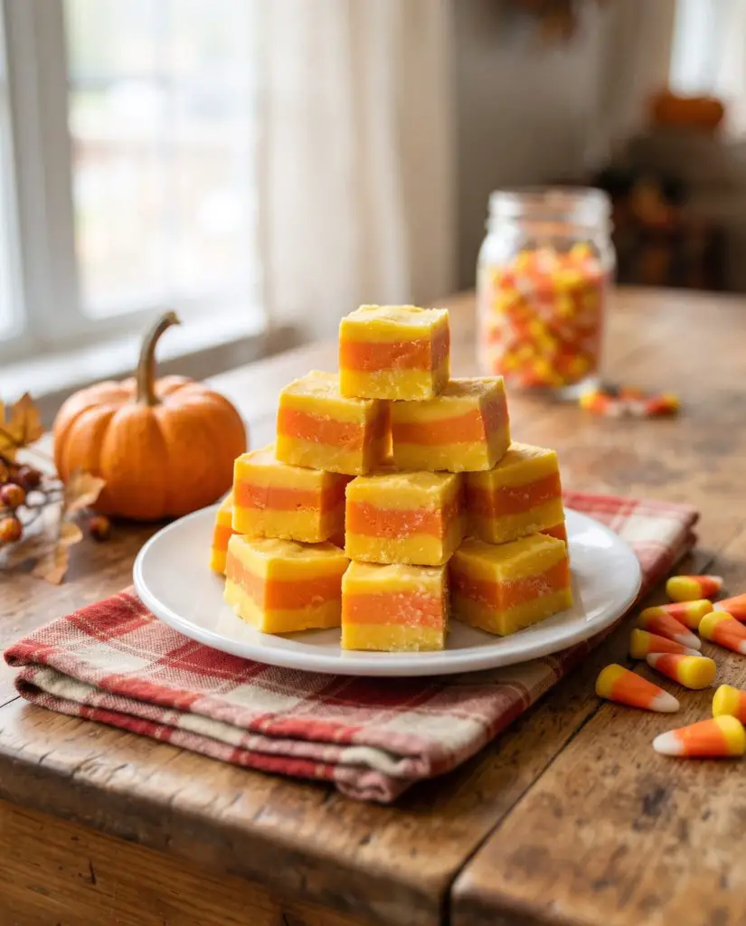 Candy corn fudge squares