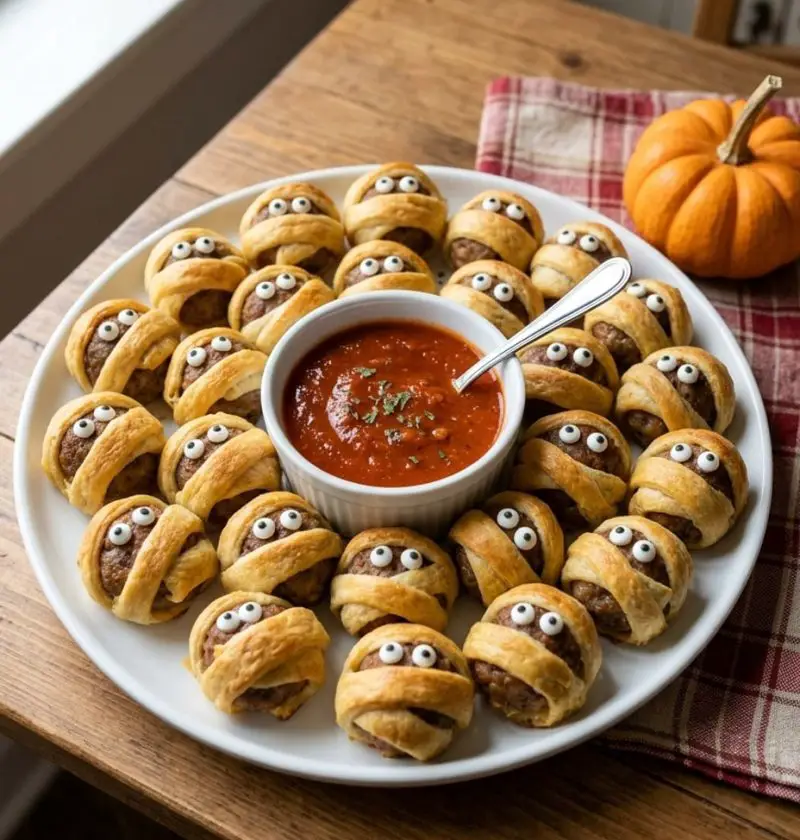Mummy meatballs with marinara