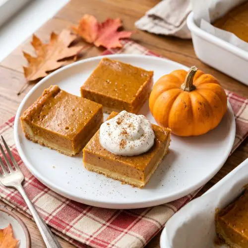 Pumpkin pie bars with whipped cream