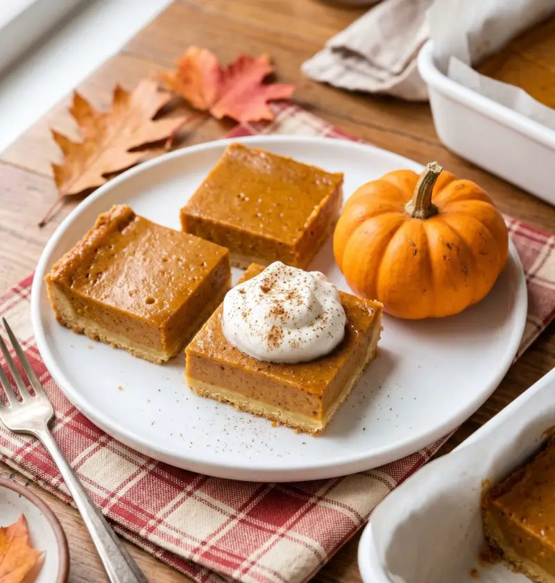 Pumpkin pie bars with whipped cream