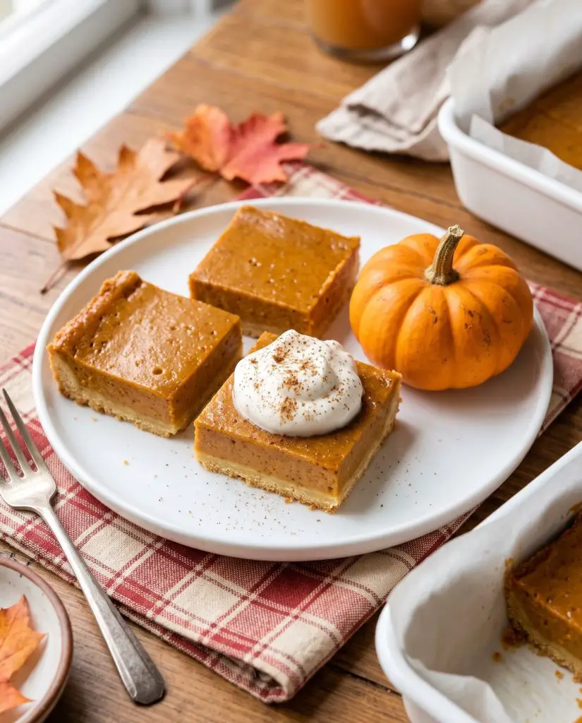 Pumpkin pie bars with whipped cream