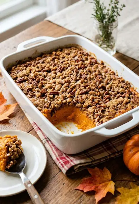 Sweet potato casserole with pecan topping