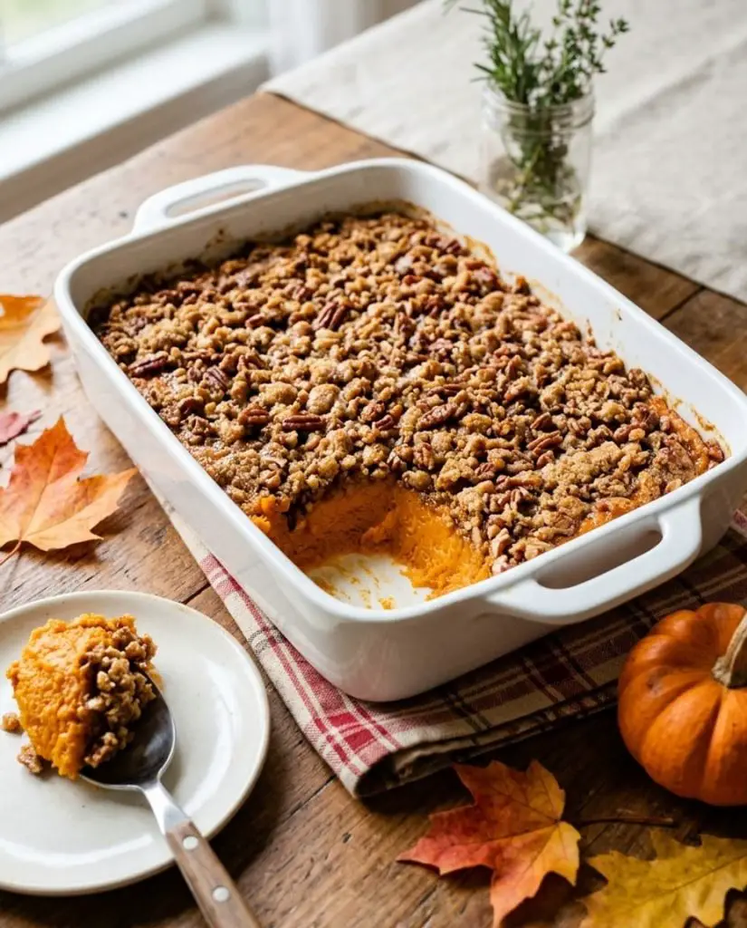 Sweet potato casserole with pecan topping
